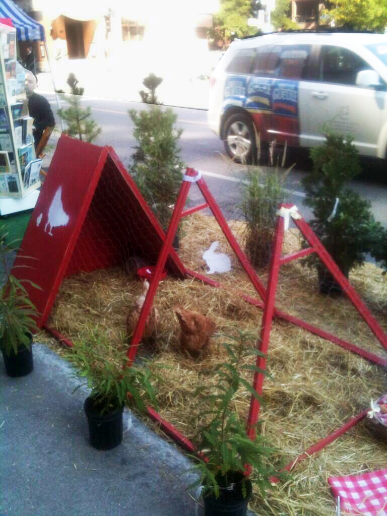 Centre d'Écologie Urbaine nous propose des poules, au coin Parc et St-Urbain